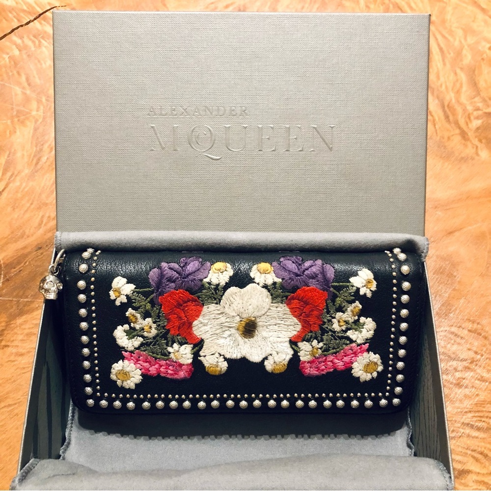 Alexander McQueen Embroidered Flowers, Studded Wallet Wristlet